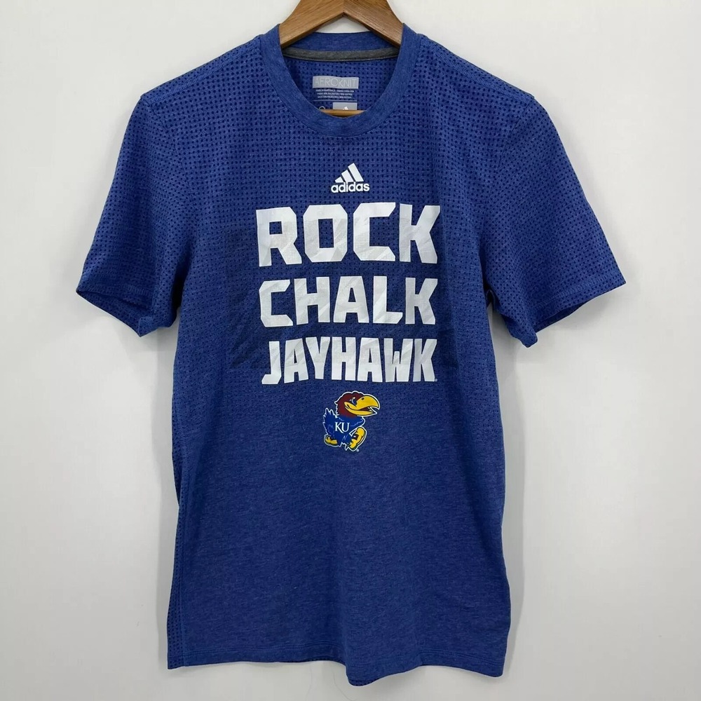 Adidas Aeroknit Mens Small Blue Kansas Jayhawks Rock Chalk Jayhawk Graphic Tee
